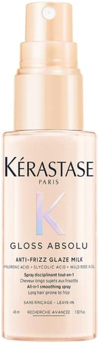 Kérastase, Gloss Absolu, Spray Multi-Beneficio per Capelli Crespi, Con Acido Glicolico, Acido Ialuronico e Olio di Rosa Canina, Anti-Frizz Glaze Milk, Formato Mini, 45 ml