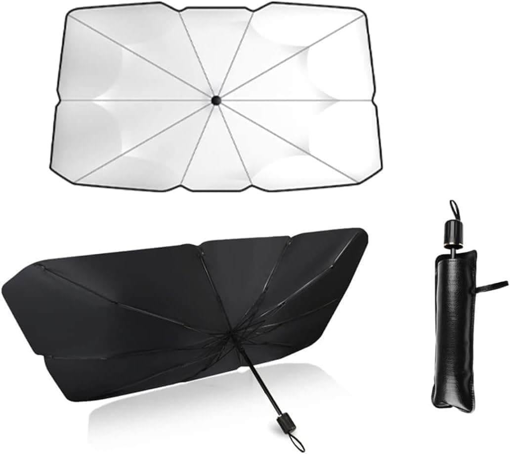Parasole Auto Parabrezza Interno, Ombrello Parasole Auto Pieghevole, Blocca il 99.9% dei Raggi UV, per Auto, SUV, Camion, Autocarri (140x79cm)