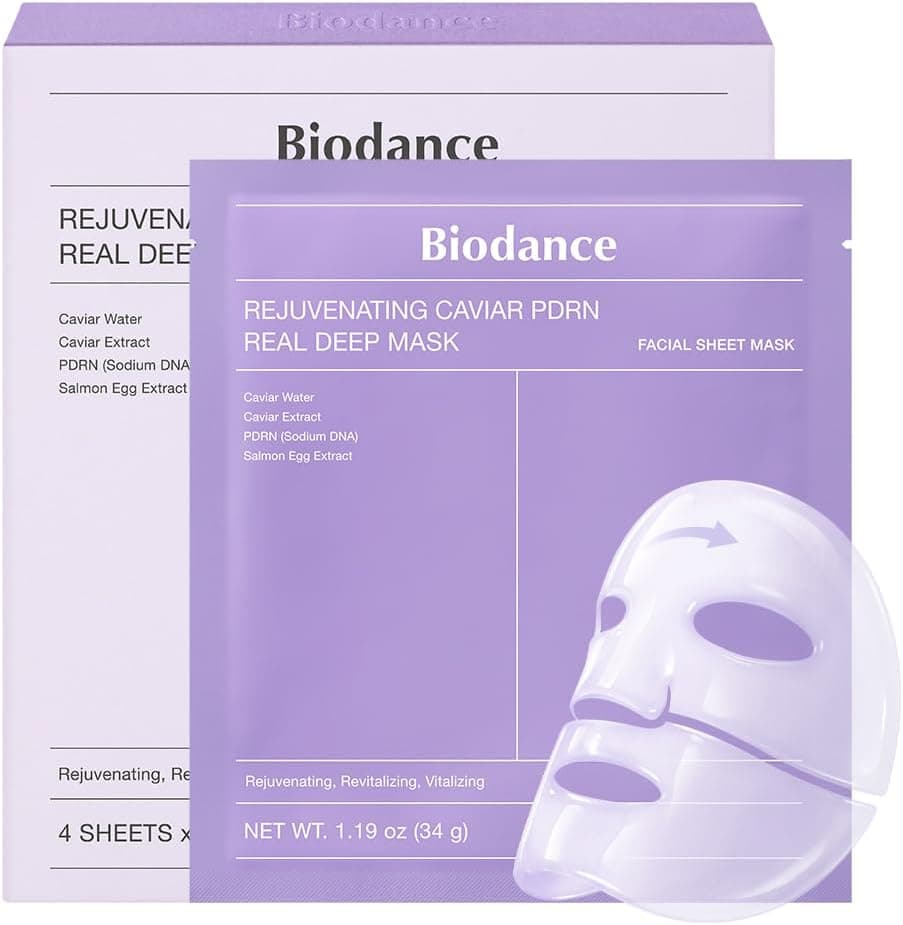 BIODANCE Rejuvenating Caviar PDRN Real Deep Mask, Maschera Viso Notturna in Hydrogel, Rigenerante e Rassodante con Estratto di Caviale, Effetto Illuminante e Anti-Età, K-Beauty, 34g x 4 Pezzi