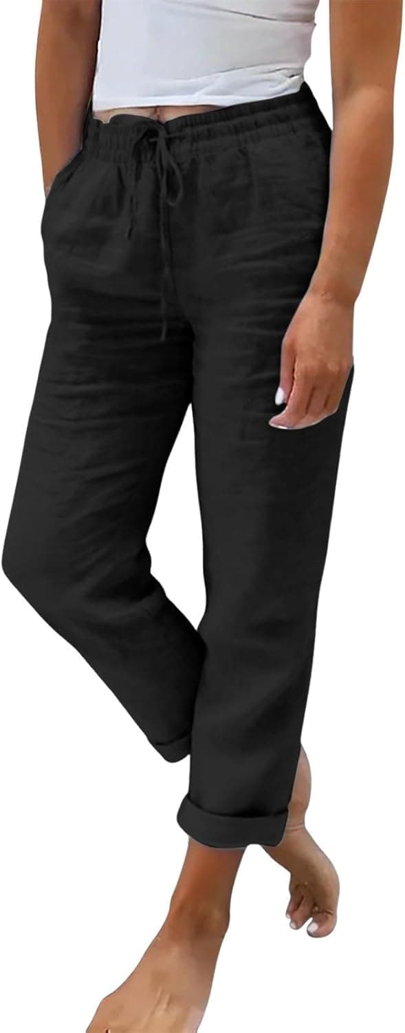 Pantaloni Donna Estivi Pantalone Lino Cotone Larghi Estivo Tasche Gamba Coulisse Tinta Unita Eleganti Pants Pantalone Traspirante Pantaloni Palazzo Donna Estivi Abbigliamento Estivo Elegante