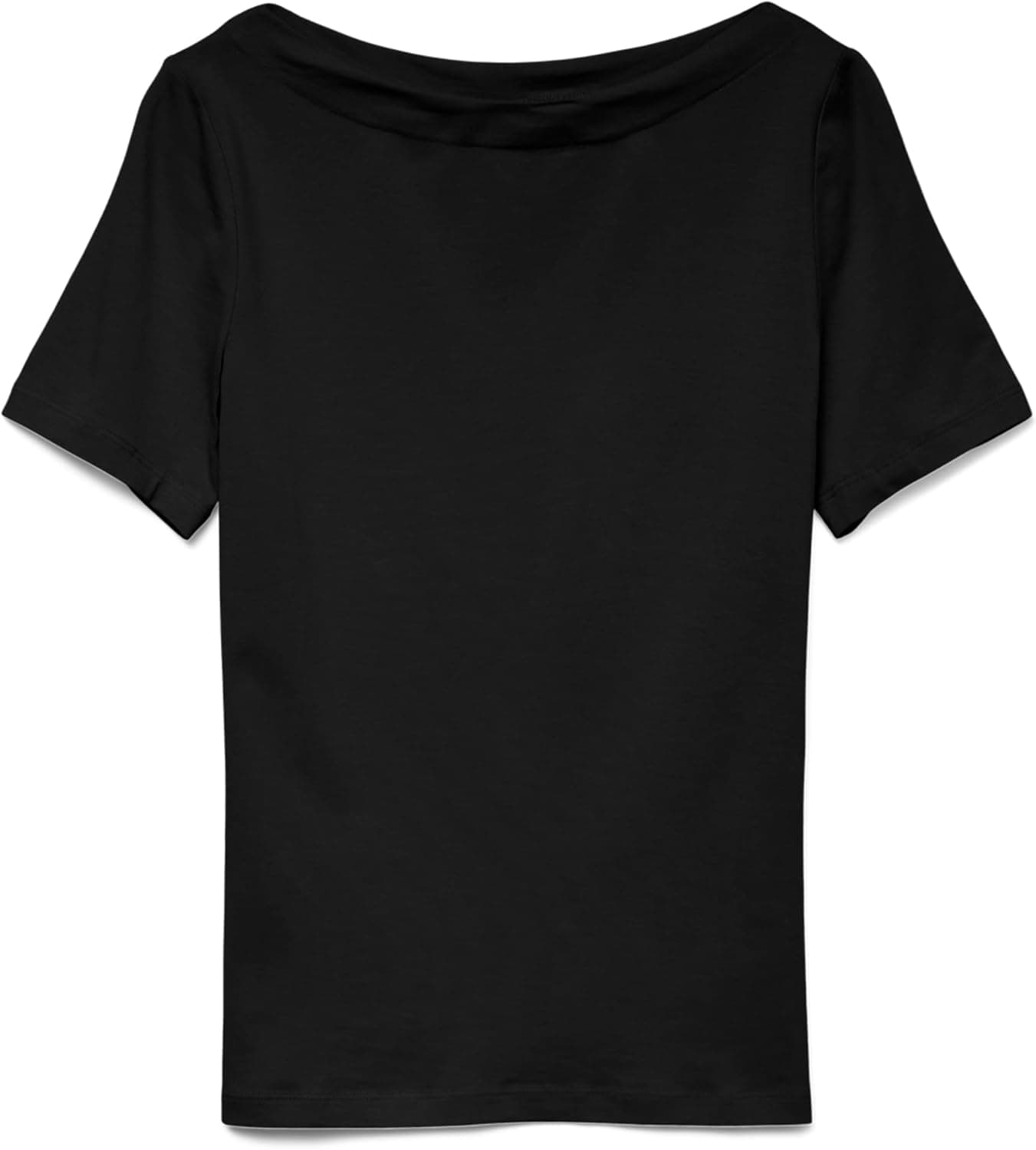VERO MODA Top Basic Elasticizzato a Manica Corta con Scollo a Barca da Donna Panda