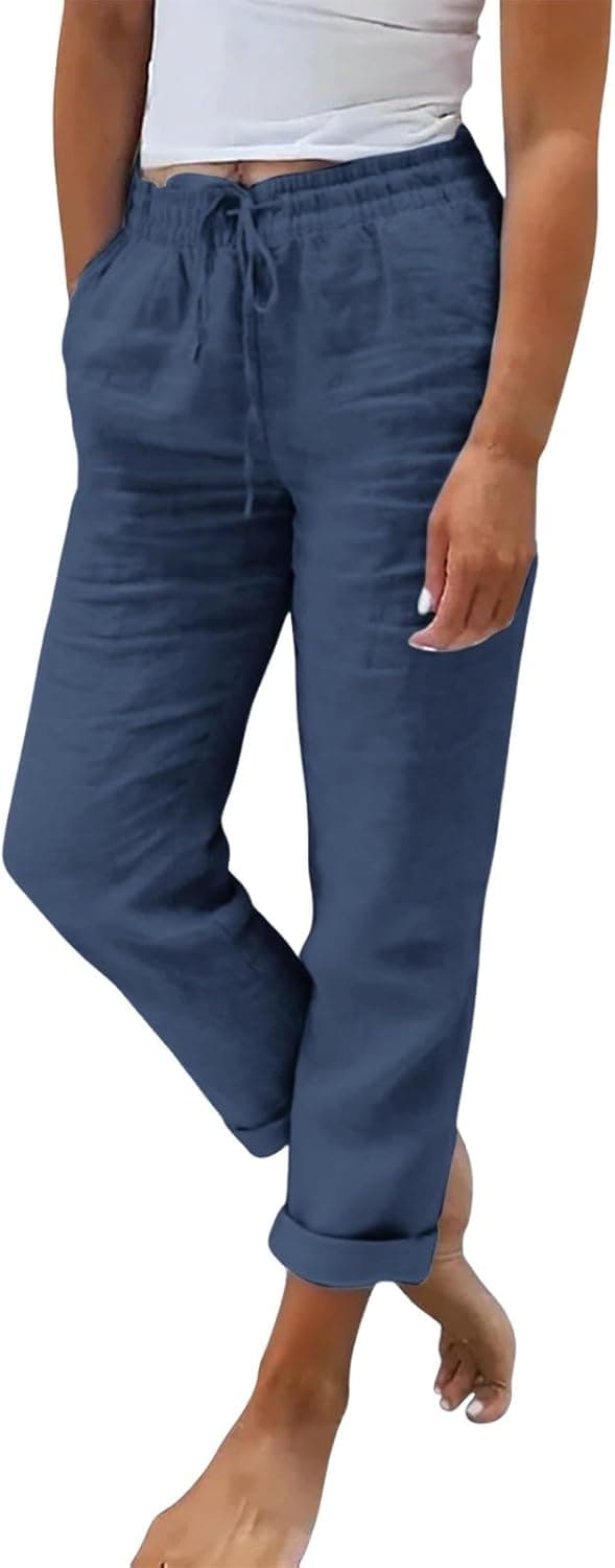 Pantaloni Donna Estivi Leggeri Comodi Pantalone Lino Cotone Larghi Tasche Gamba Coulisse Tinta Unita Eleganti Pants Pantaloni Traspirante Pantalone Palazzo Donna Abbigliamento Estivo Elegante