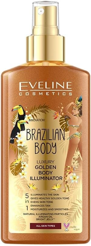 Eveline Cosmetics Luxury Golden Glow Body Highlighter 5-in-1 - Brillantezza Corpo Brasiliana con Olio di Argan e Profumo Esotico, 150ml
