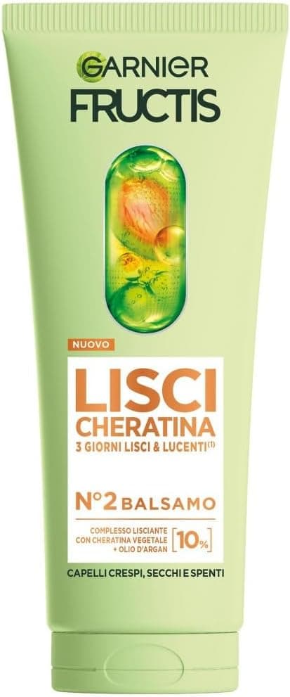 Garnier Fructis Balsamo, Per Capelli Lisci e Lucenti a Lungo, Effetto Anti-Crespo, Trattamento Lisciante alla Cheratina Vegetale e Olio di Argan, Lisci Cheratina, 200 ml