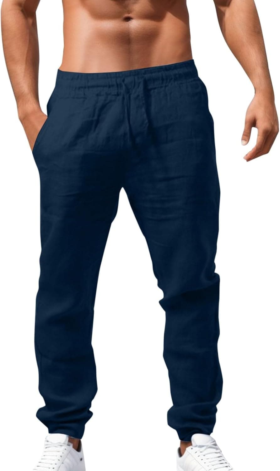 Pantaloni Uomo Estivi Leggeri Elasticizzati Palestra Pantaloncini Lino Yoga Spiaggia Pantaloni Freschi Larghi Pantalone Tuta Leggero Lunghi Abbigliamento Sportivi Pantalaccio Comodi