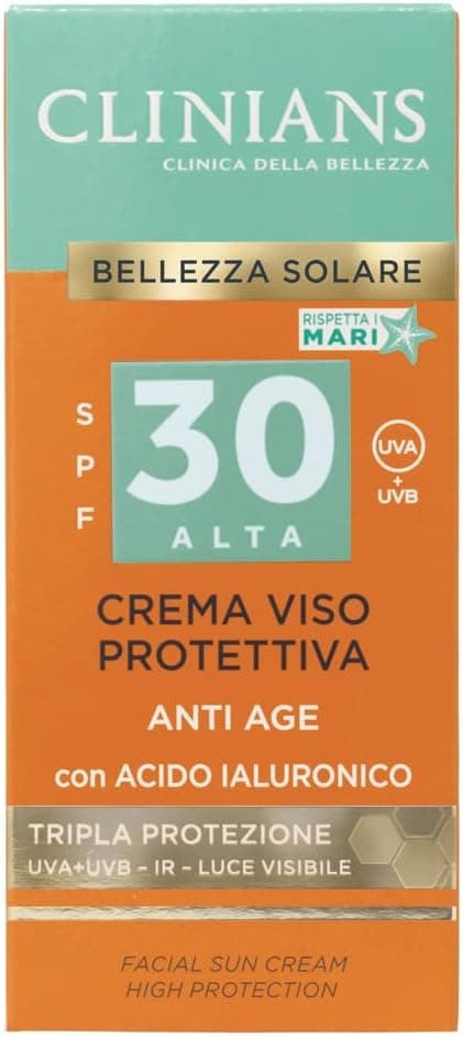 CLINIANS | Crema Solare Viso Anti Age SPF30 con Peptide Multifunzionale Anti Age e Vitamina E, 75mL