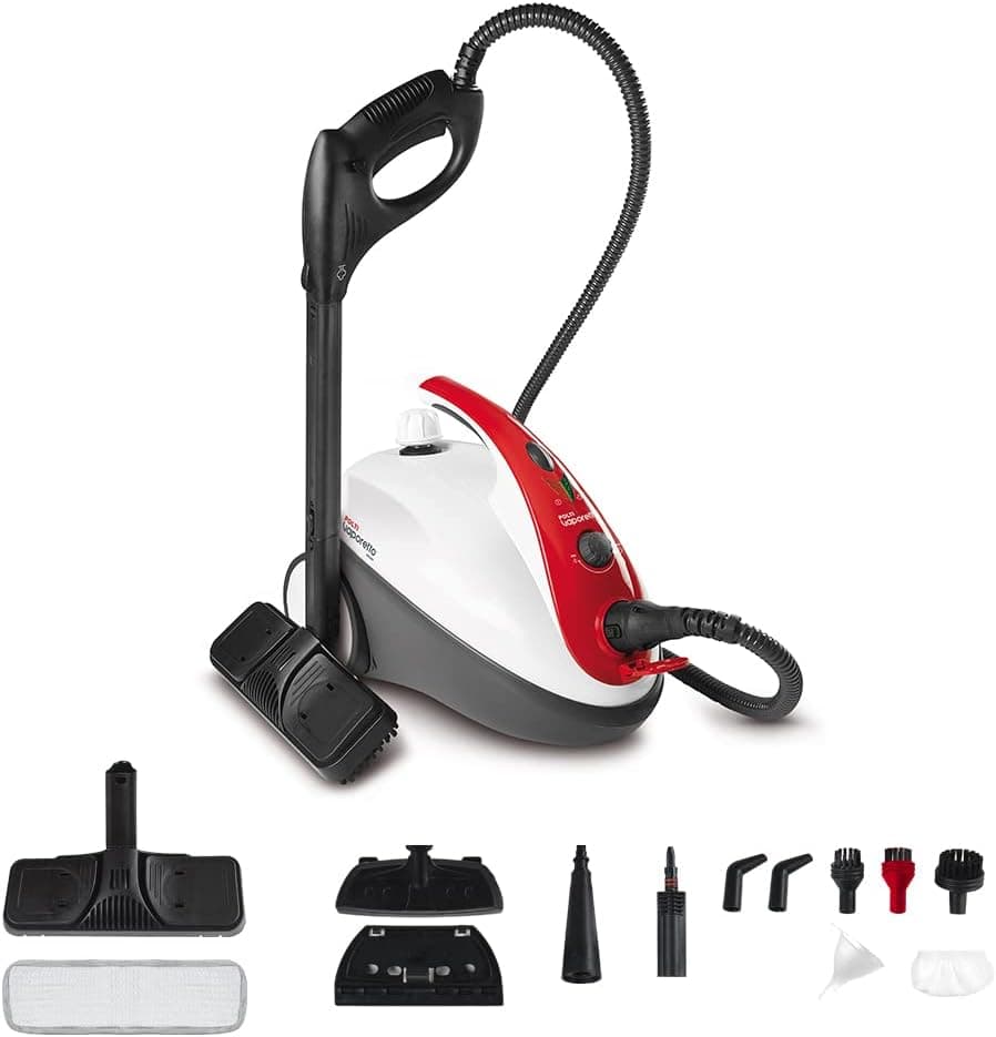 Polti Vaporetto Smart 30_R, Pulitore a Vapore, 3 bar, Tappo di Sicurezza, Vano Porta Accessori Integrato, Rosso e Bianco