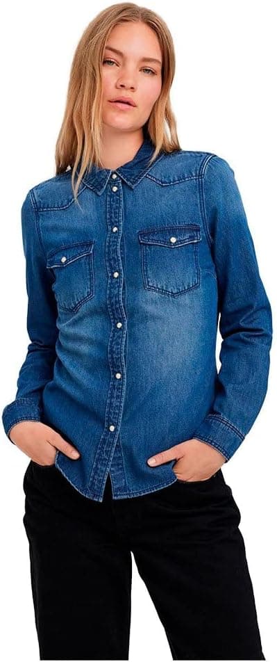 VERO MODA Vmmaria LS Denim Slim Shirt Mix New Noos Camicetta da Donna