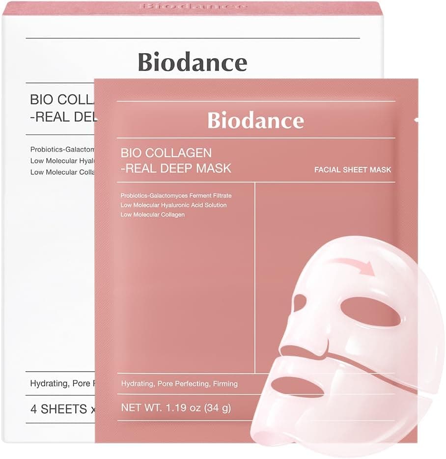 BIODANCE Bio-Collagen Real Deep Mask, Maschera Viso Notturna in Idrogel, Idratante e Rimpolpante, Minimizza i Pori e Migliora l'Elasticità, K-Beauty Skincare Coreana | 4 Pezzi