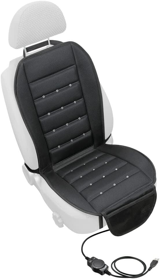 Lampa 54489 Air-Jet Elegance, Schienale ventilato Auto, coprisedile Auto con Ventilazione, coprisedile rinfrescante per Schienale Auto Camion Ufficio con Flusso Aria Regolabile, Presa USB