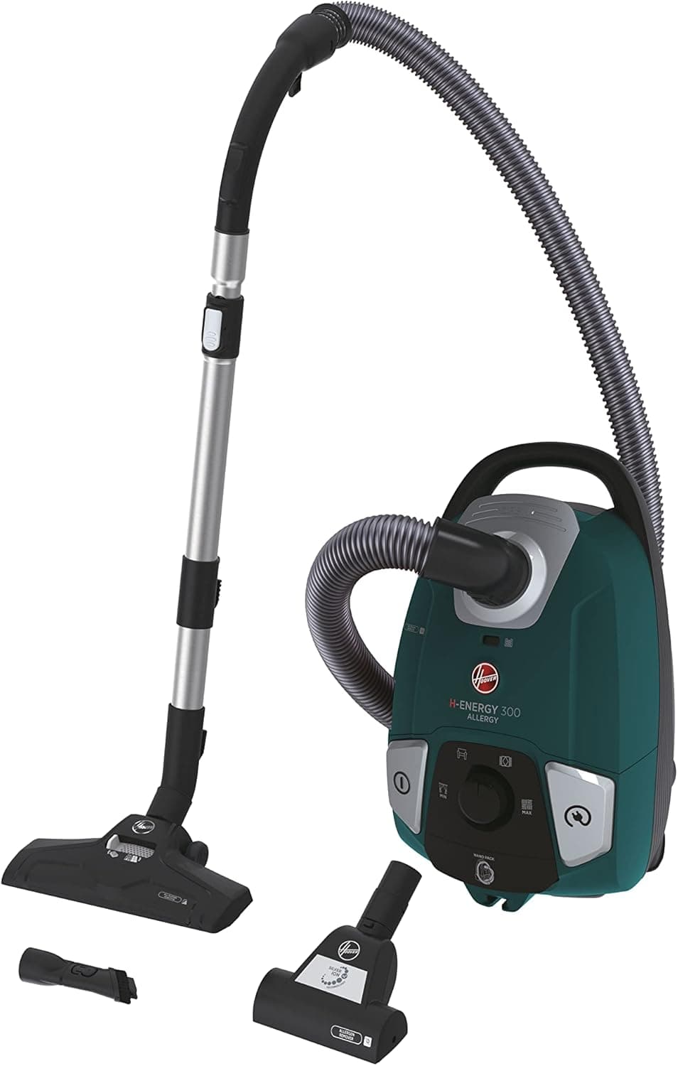 Hoover H-ENERGY 300 HE330ALG 011 Aspirapolvere Con Sacco, Con Filo, 850W, Capacità 3,5 L, Spazzola All Floors e Mini Turbo, Raggio Azione 9,5m, Verde