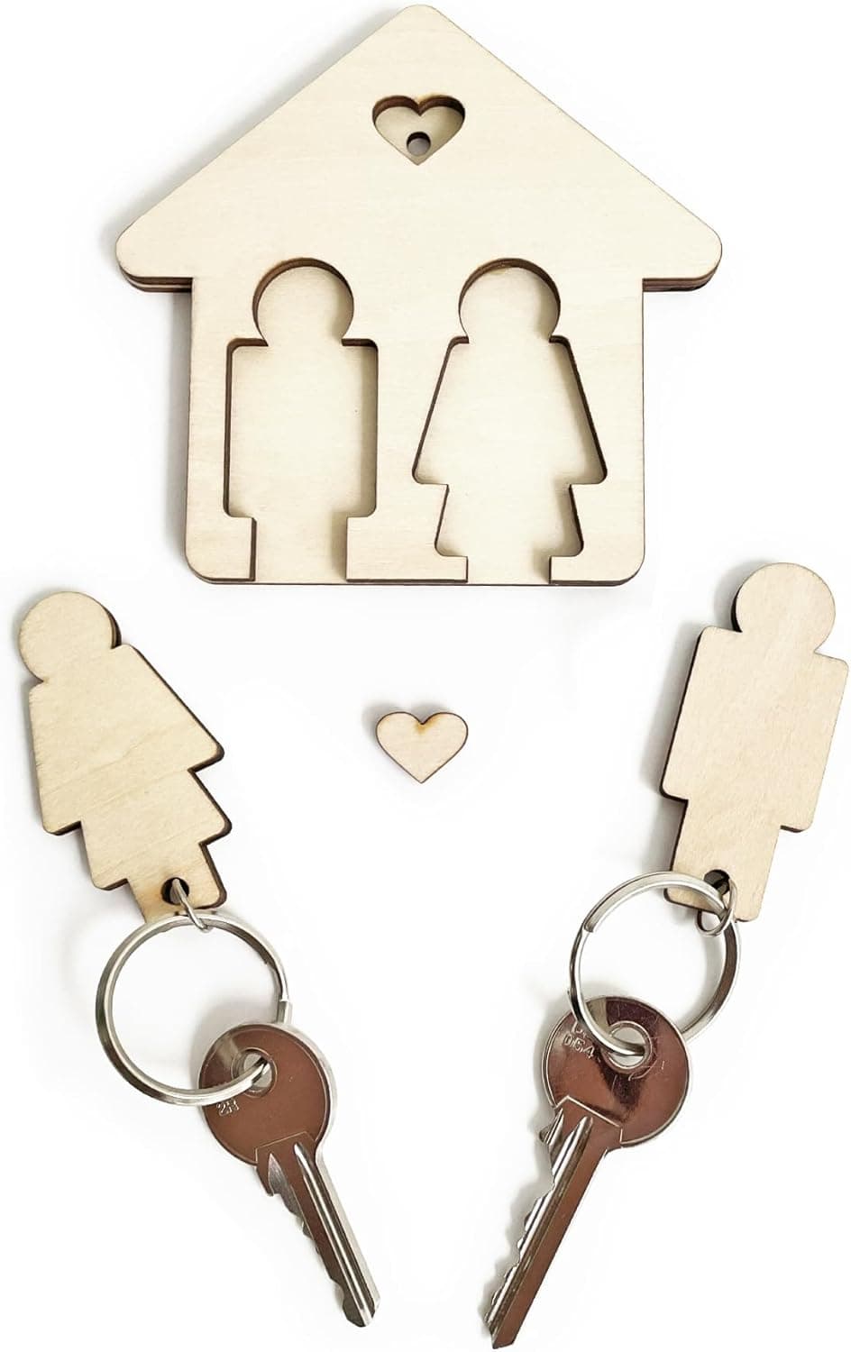 LAC EVERYTHING EVERYWHERE Portachiavi Coppia Lui e Lei in Legno a Casetta 10×10 – Regalo Casa Nuova, Regalo Anniversario per Lui e per Lei | Portachiavi Casa Coppia