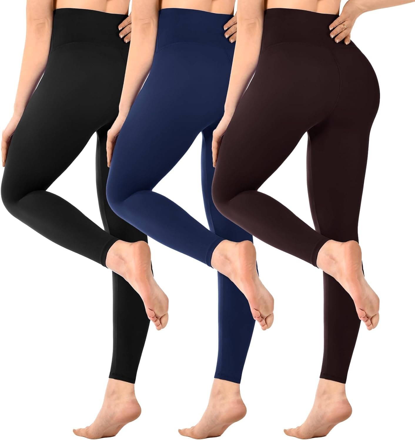 Sinophant - Leggings da donna, a vita alta, opachi, neri, per palestra, yoga, sport, confezione da 3