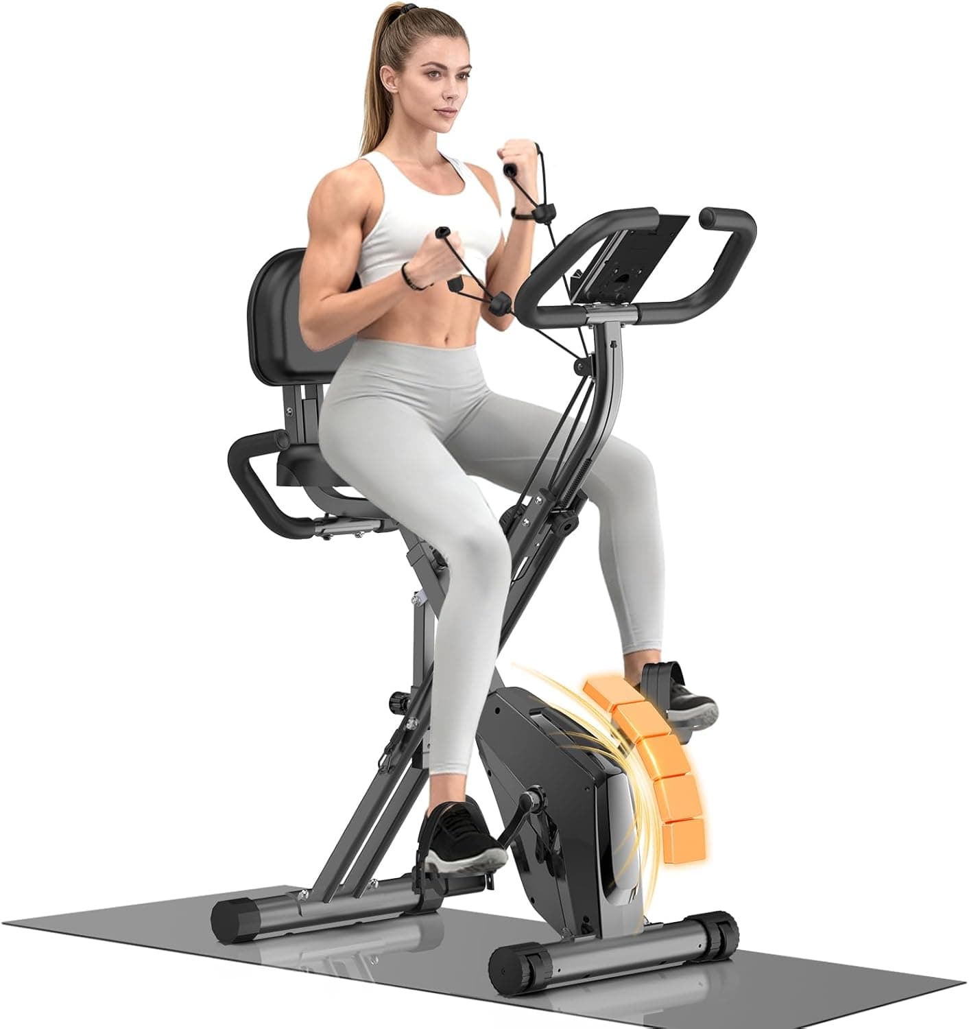 Cyclette Pieghevole da Casa 4 in 1, Bicicletta magnetica pieghevole, Resistenza magnetica regolabile a 16 livelli, monitor LCD e sensore di frequenza cardiaca