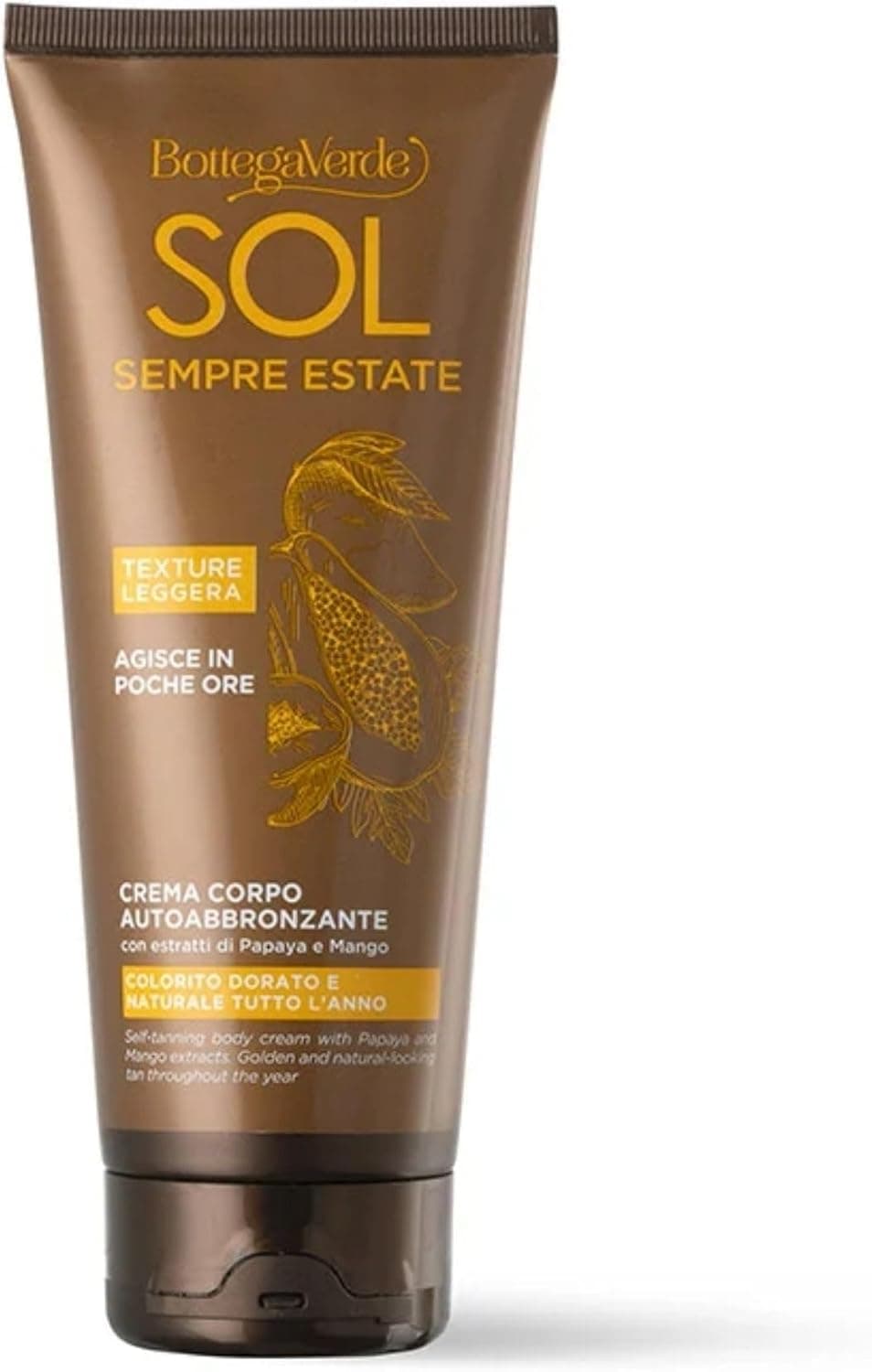 Bottega Verde - SOL Sempre Estate, Crema Autoabbronzante Corpo, 200 ml, Arricchita con Estratti di Papaya e Mango, Colorito Dorato e Naturale, Idratante, Profumo Agrumato, per Tutti i Tipi di Pelle