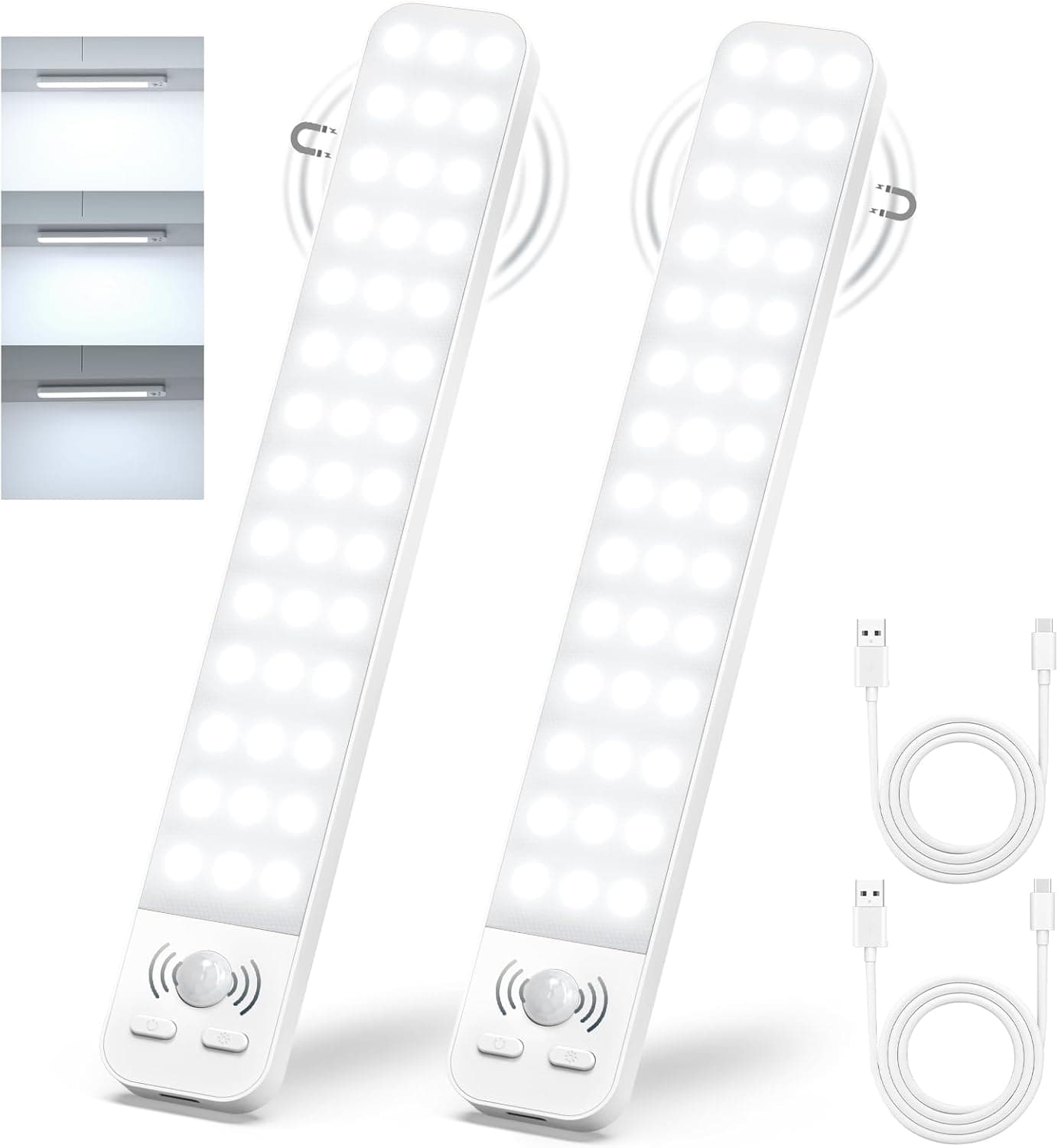 Generico Luci Armadio LED con Sensore, Luce Sottopensile Cucina LED 2000mAh Ricaricabile USB, Luce LED Magnetica Sottopensile, Lampada LED Ricaricabile per Guardaroba, Cucina e Corridoio (2 Pezzi)