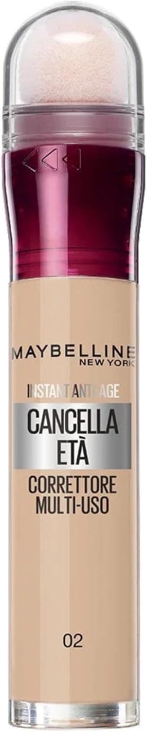Maybelline New York Correttore Multi-Uso, Idratante e con Coprenza Modulabile, Imperfezioni e Occhiaie Coperte, Con Bacche di Goji e Haloxyl, Cancella Età, Tonalità: 02 Nude, 6,8 ml