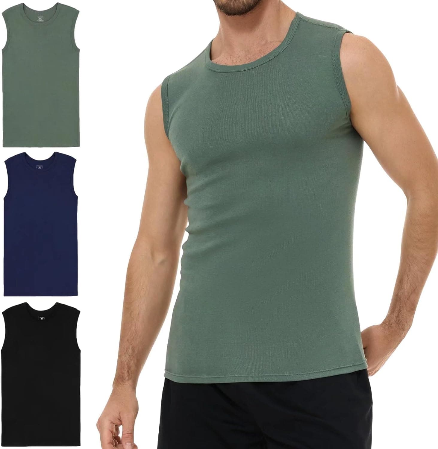 YouShow Confezione da 3 Canottiere da Uomo, 100% Cotone, Senza Maniche, con Scollo Rotondo