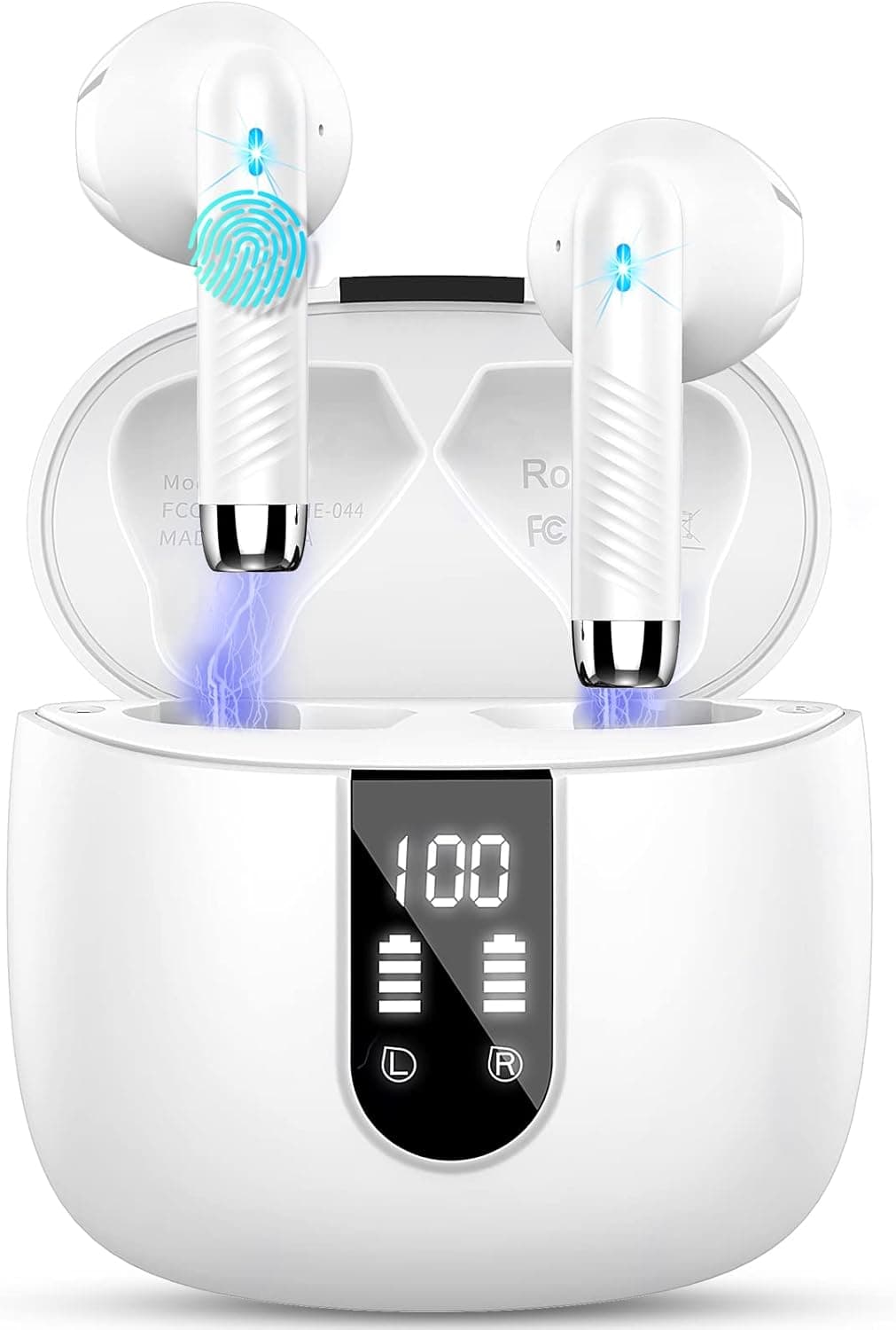 Cuffie Bluetooth, Auricolari Bluetooth 5.4 Cuffie Wireless in-ear con 4 Mic, 2026 Cuffie Senza Fili ENC Cancellazione Rumore, Mini Cuffiette Sport Earbuds IP7 Impermeabile HiFi Stereo/LED/USB-C Bianco