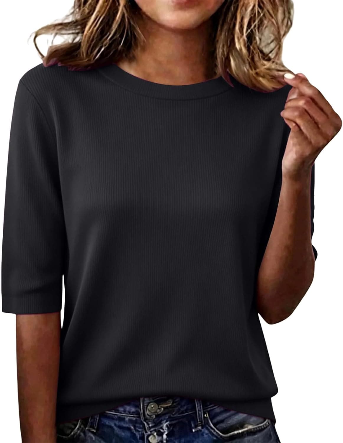 Maglietta Donna Maniche Corte Elegante Estive T-Shirt Casual Girocollo Tinta Unita Magliette Base Tee Shirt Top Bluse Classica Comoda e Versatile T-Shirt Moda Abbigliamento