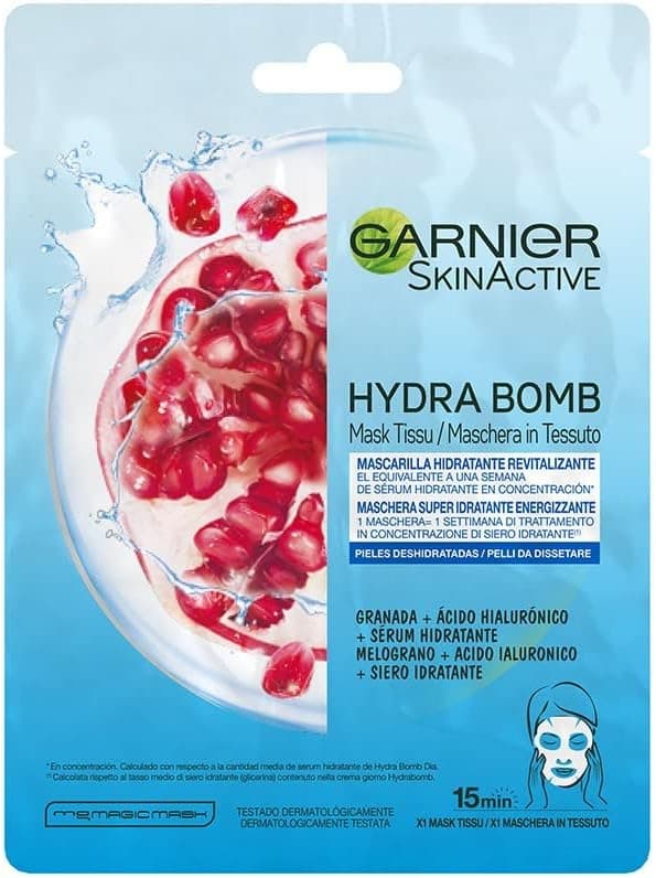 Garnier SkinActive Hydra Bomb Maschera Viso in Tessuto Super Idratante Energizzante per Pelli da Dissetare, 32 ml