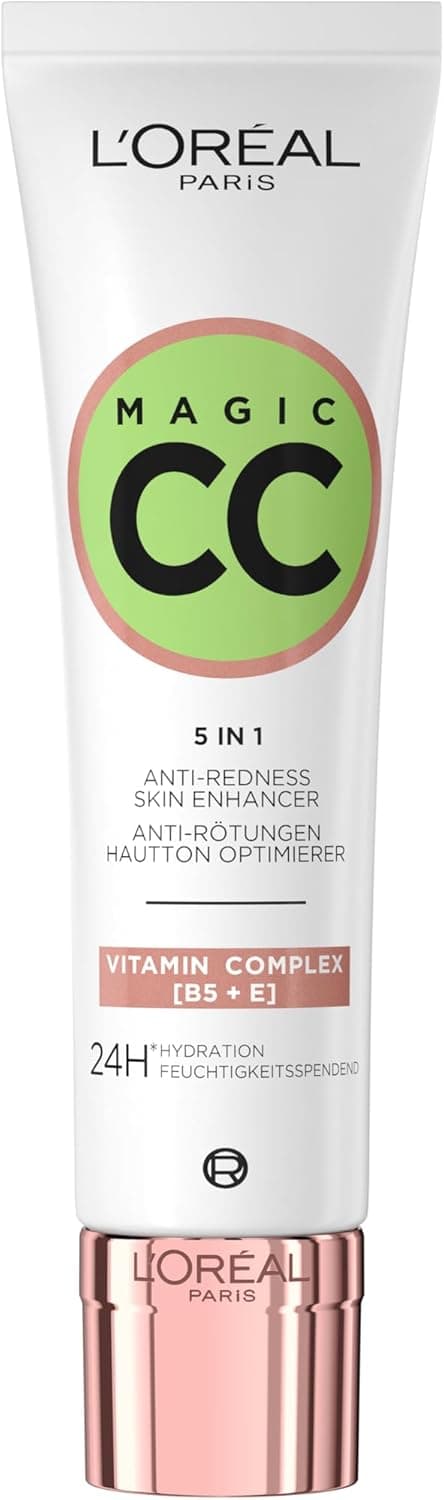 L'Oréal Paris, Crema Anti-Rossori Color Verde, Con Vitamine B5 ed E, Pelle Idratata Fino a 24h e Uniformata, Risultato Naturale, Magic CC Cream, 30 ml