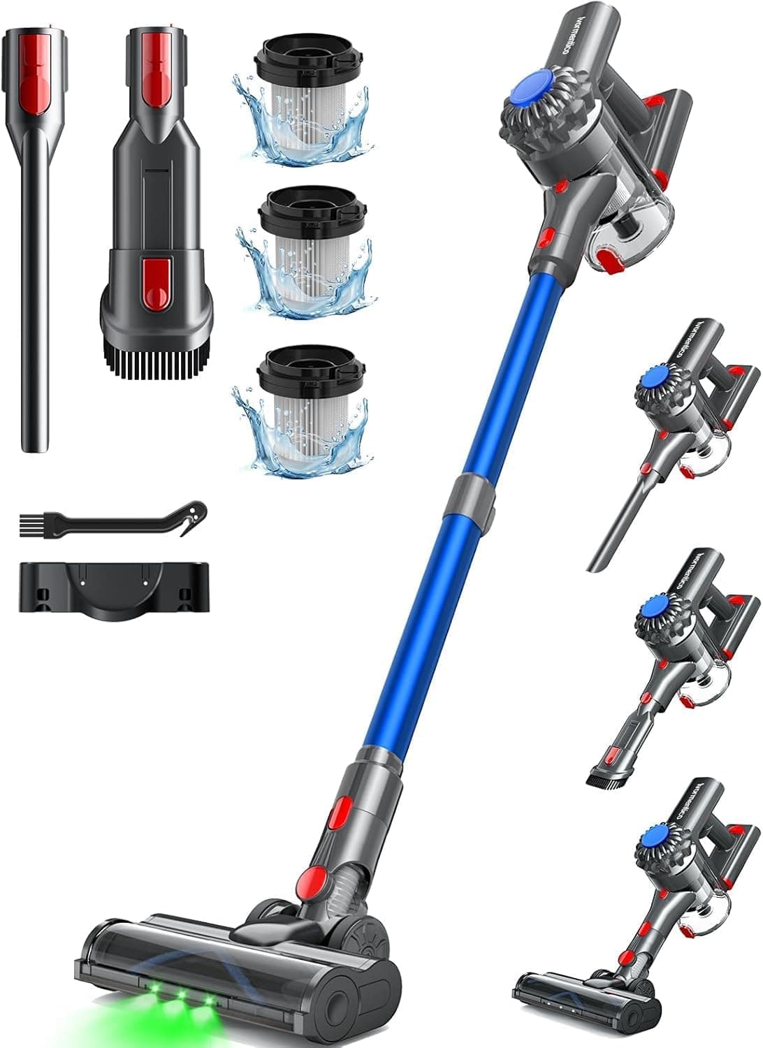 Aspirapolvere Senza Fili, 50Mins/450W/40KPA Scopa Elettrica Senza Fili, Aspirapolvere con LED Verde, Aspirapolvere Verticale con Batteria Rimovibile per Tappeti/Peli Animali, Blu