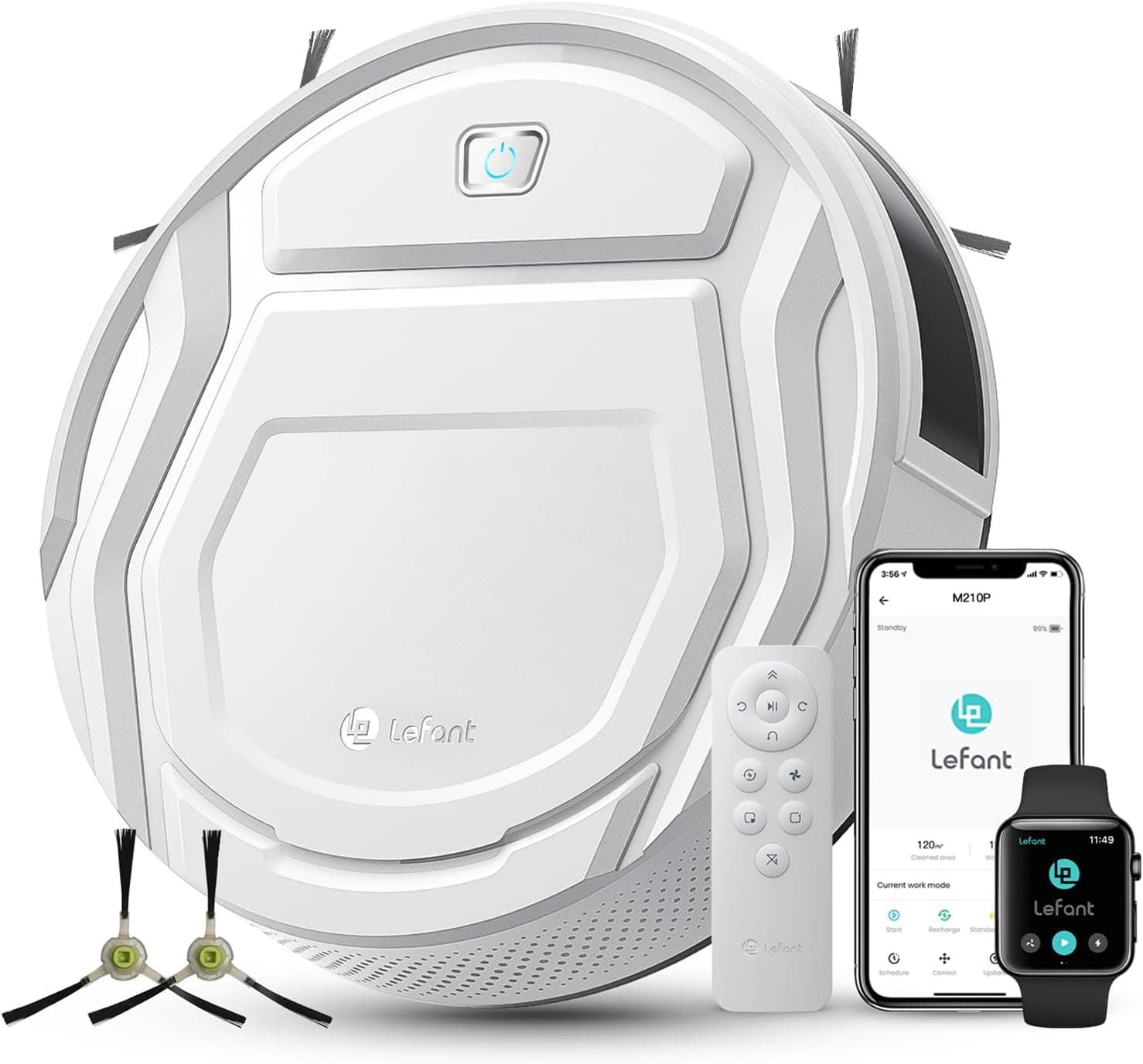 Lefant M210P Robot Aspirapolvere, Potenziamento Tappeto, Aspirazione 2200Pa, Ultrasottile 7.8cm Aspirapolvere Robot,Ideale Per Peli di Animali, Moquette, Pavimento Duro, App/WiFi/Alexa/Con Telecomando