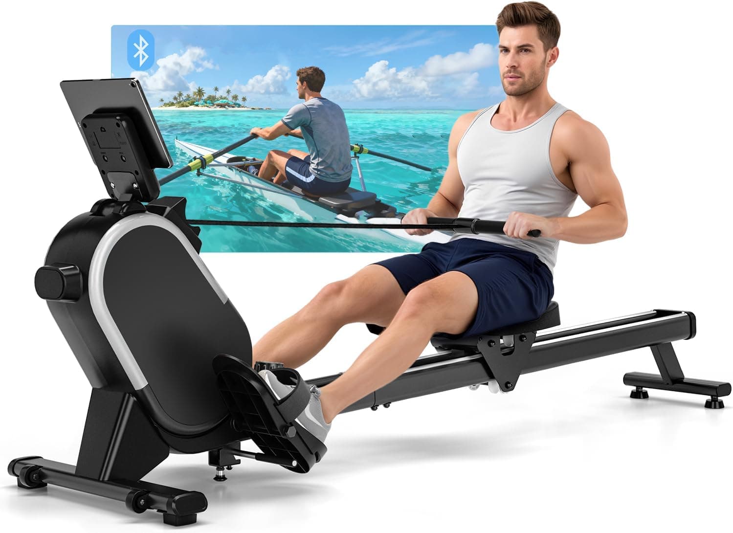 CHAOKE Vogatore Professionale per Casa, Vogatore Magnetico 16 Livelli di Resistenza e Doppia Guida Scorrevole,con App Compatibile, Monitor Bluetooth & Stent Capacità di Carico 160KG