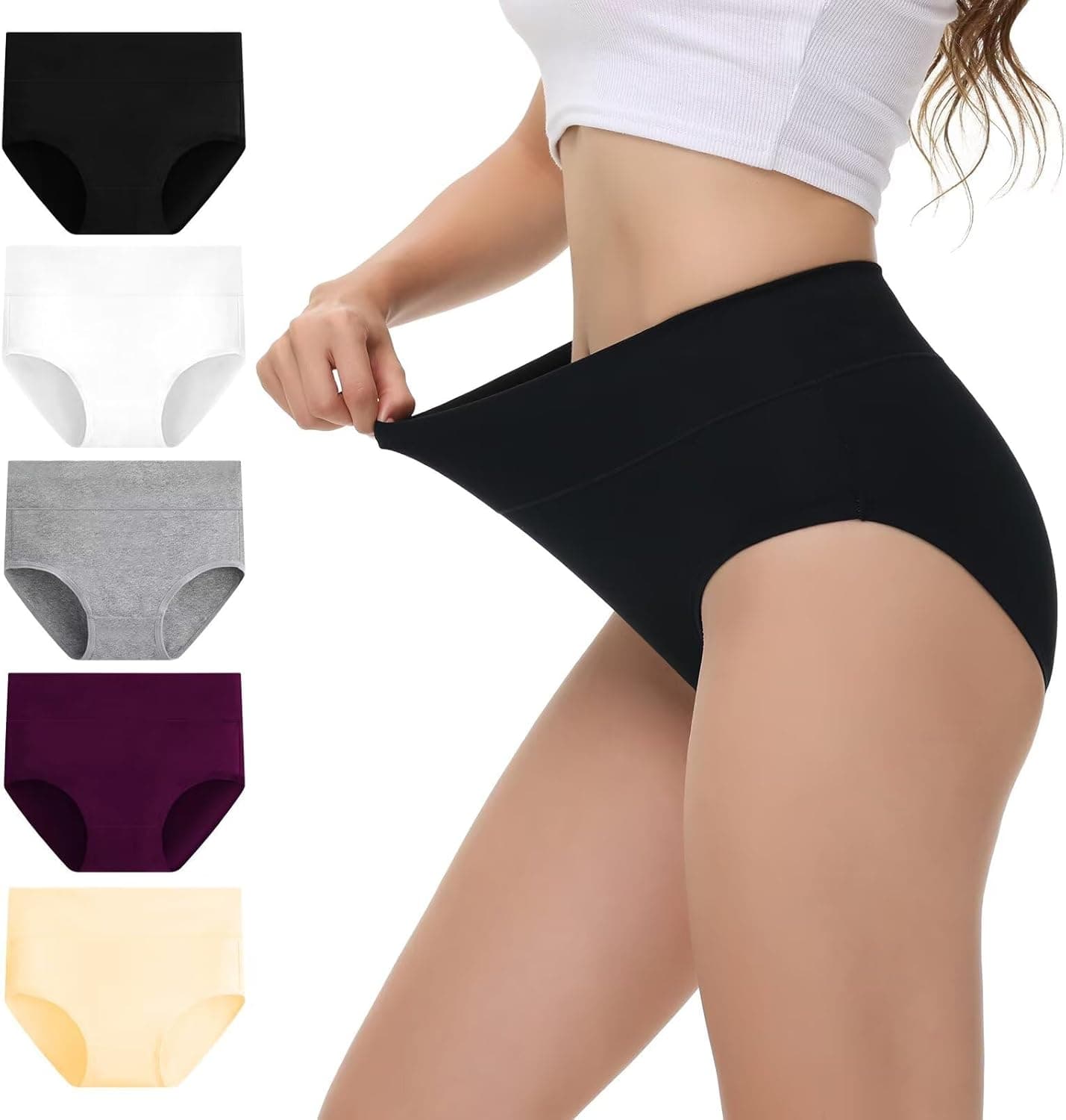 NUOZA Mutande Donna Cotone Vita Alta Slip Pacco da 5 Intimo Culotte Donna Mutandine Elastico Pancia Piatta Underwear
