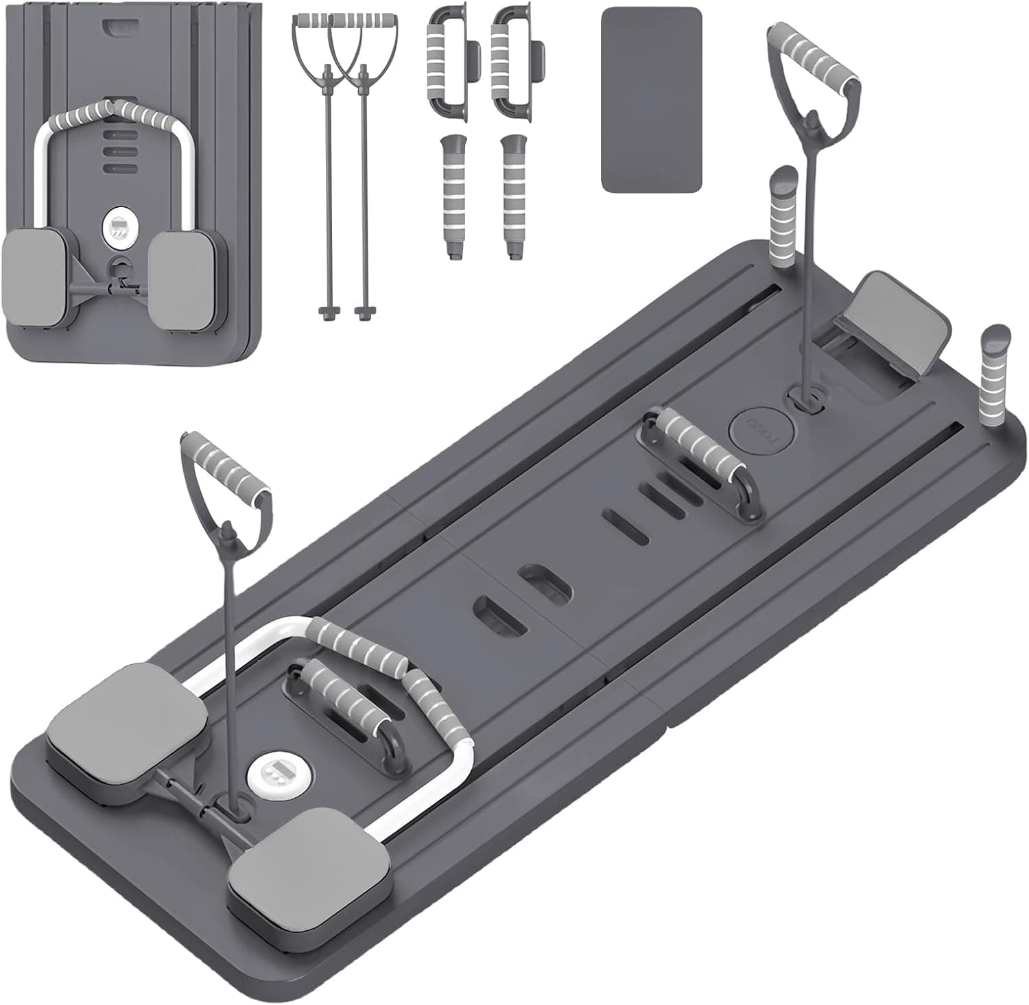 Pilates Reformer, Pilates Board Pieghevole, Tavola da Pilates Multifunzione per Casa con Macchina per Esercizi Addominali Rimbalzo Automatico, Supporto per Pompes e Corda Elastica