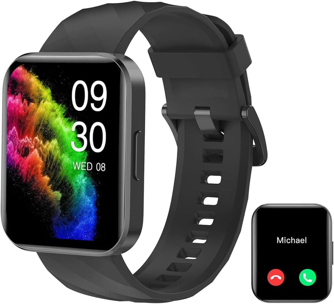 RUIMEN Smartwatch Uomo Donna Orologio Smart Watch Risposta Chiamate Contapassi Cardiofrequenzimetro da polso Saturimetro Orologio Fitness Sportivo Impermeabile Notifiche Messaggi per Android iOS Nero