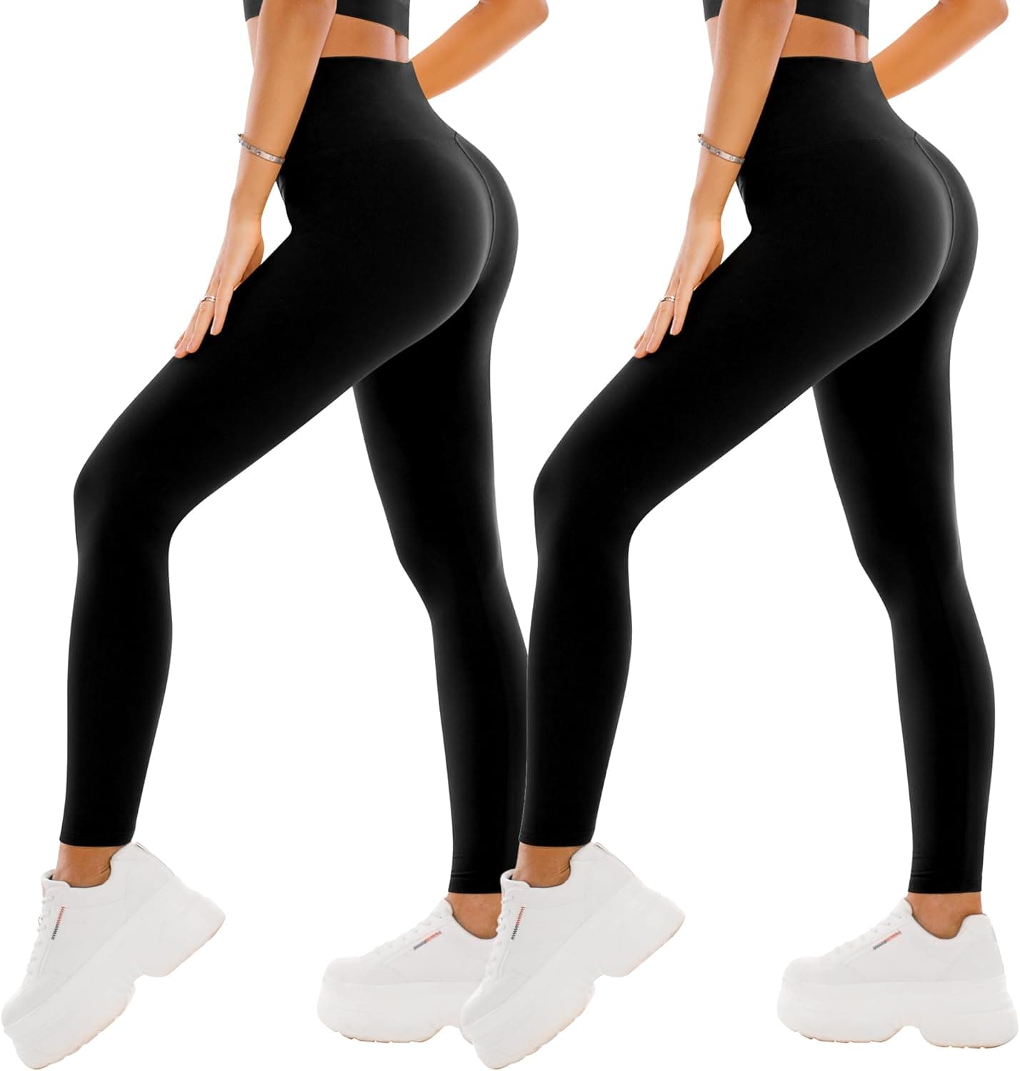 SINOPHANT 2 Confezione Leggins Sportivi Donna a Vita Alta, Pantaloni Yoga Controllo della Pancia Opaco Elastici Leggings
