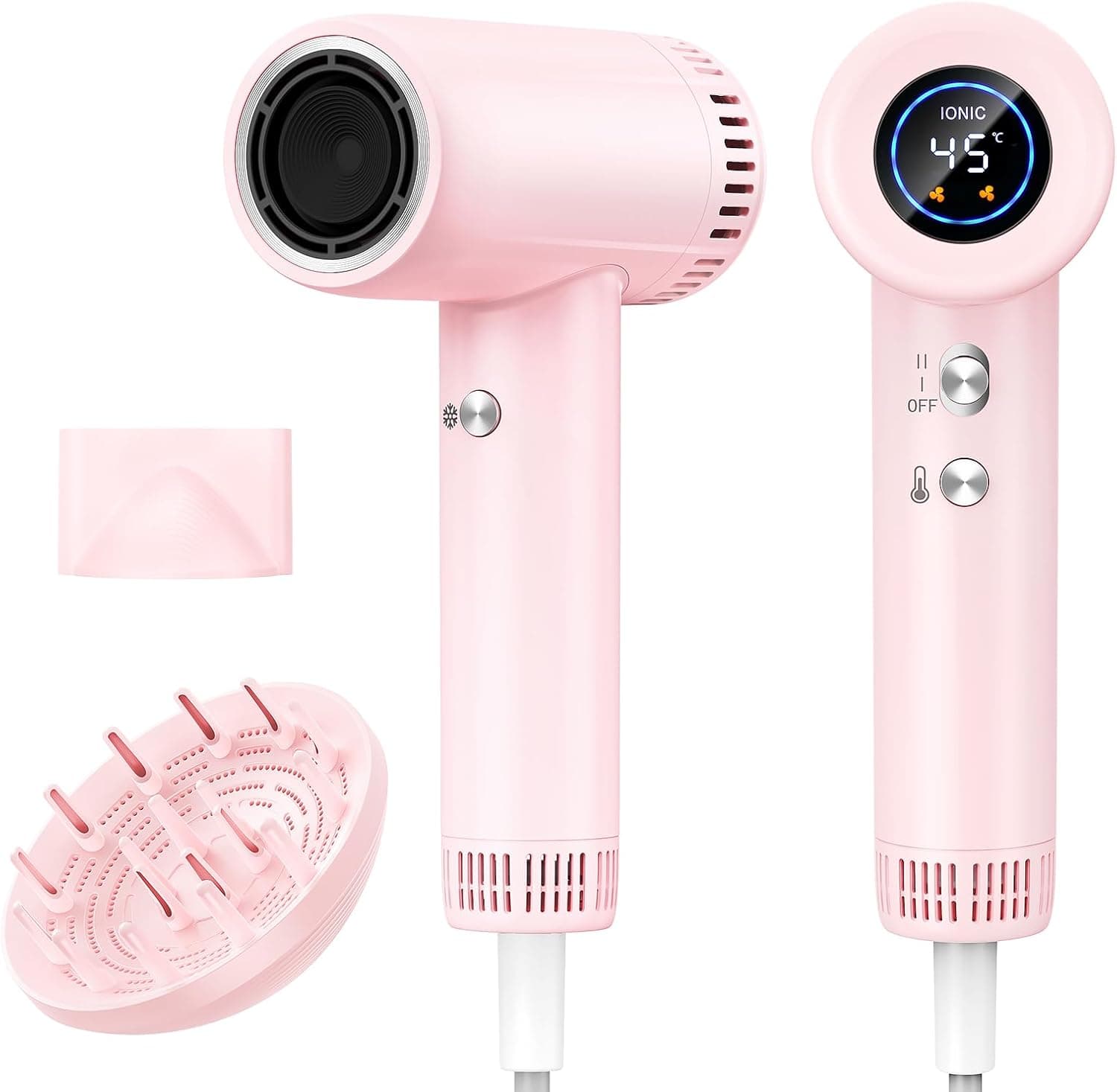 Haokoo Phon Capelli Alta Velocità 160.000 RPM - Asciugatura Rapida con Ioni Anticrespo, Asciugacapelli Professionale 9 Temperature con Display, 365g Leggero con Diffusore Magnetico, Casa e Viaggio