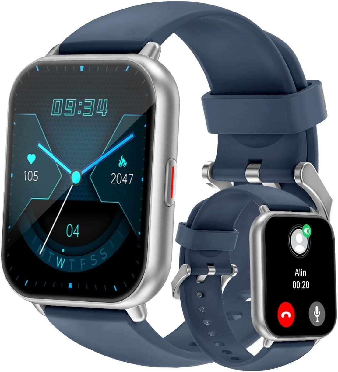 RUIMEN Smartwatch Uomo Chiamate Bluetooth Orologio Sportive Contapassi Android iOS Compatibile Fitness Tracker Cardiofrequenzimetro da polso Saturimetro Impermeabile IP68 Notifiche Whatsapp Blu