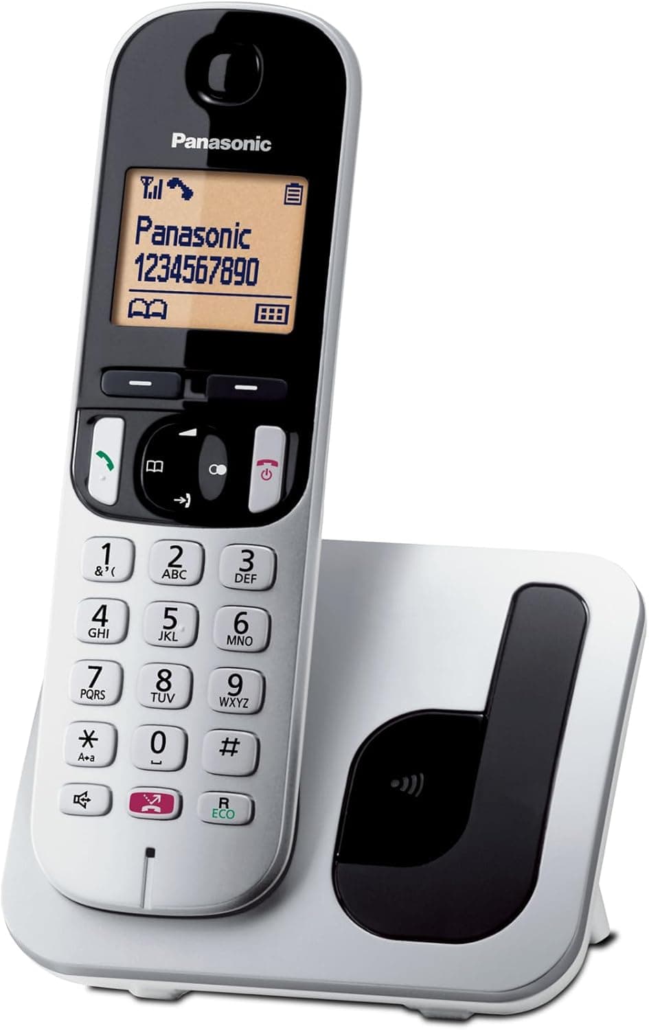 Panasonic KX-TGC250JTS Telefono Cordless Digitale, Unità Base e Ricevitore Singolo, ID Chiamante, Blocco Chiamate Indesiderate, Vivavoce, Modalità Eco One Touch, Sveglia Evoluta, Display LCD, Argento