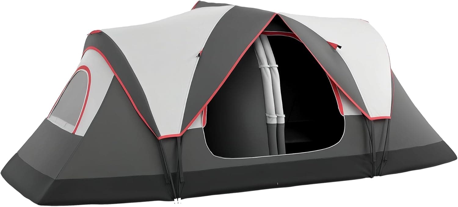 Outsunny Tenda da Campeggio 6-8 Posti con 2 Stanze Separate e Porte con Cerniera, Tenda Campeggio a Tunnel con Borsa di Trasporto, Protezione PU2000mm, 450x215x180 cm