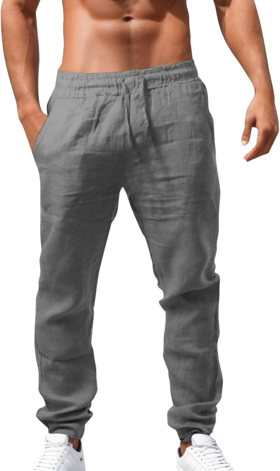 Pantaloni Uomo Estivi Leggeri Elasticizzati Palestra Pantaloncini Lino Yoga Spiaggia Pantaloni Freschi Larghi Pantalone Tuta Leggero Lunghi Abbigliamento Sportivi Pantalaccio Comodi