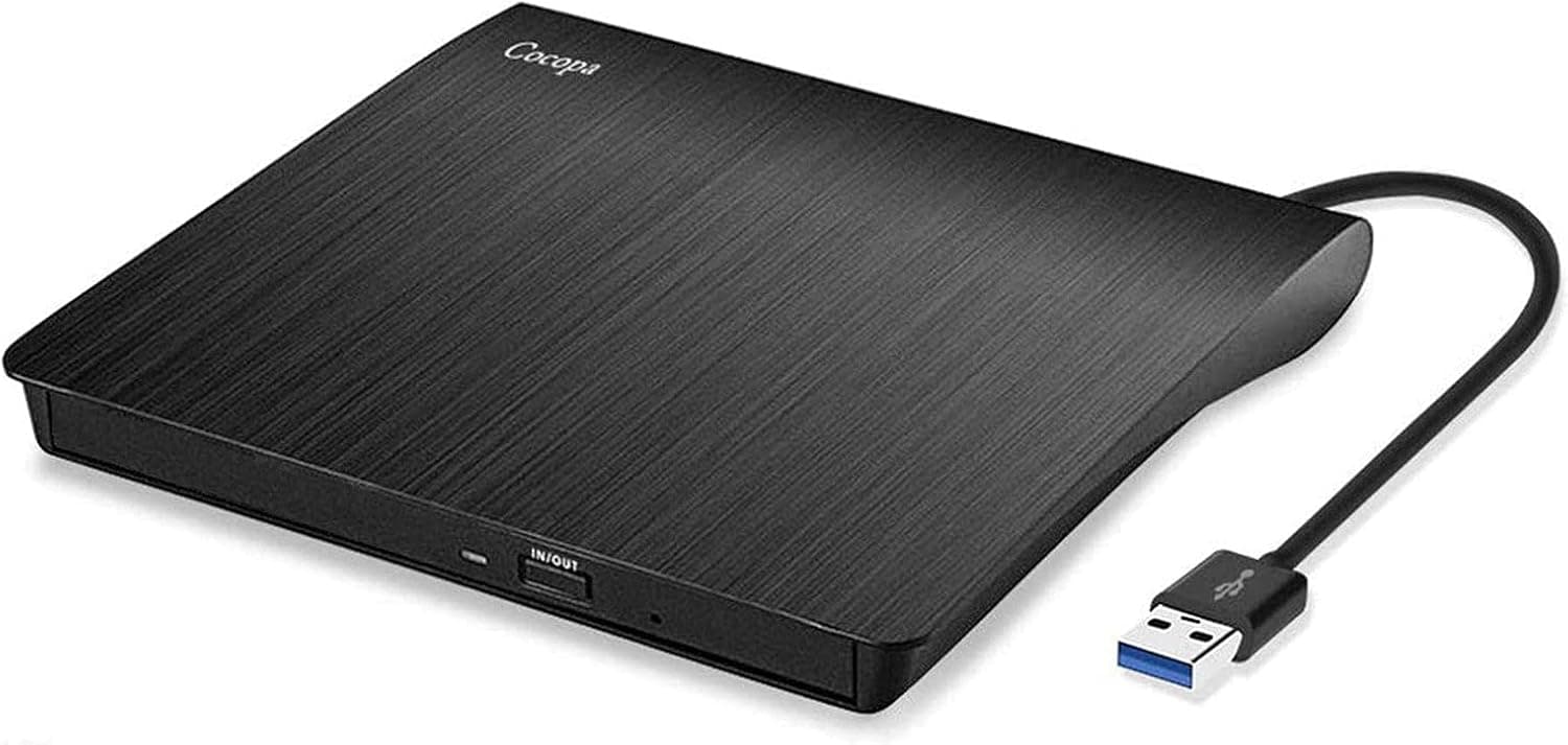 Cocopa Masterizzatore DVD Esterno, Lettore CD Esterno per PC Portatile Unità Esterna USB 3.0 DVD-R CD-RW Drive Dispositivo Ultra Slim Per Laptop Windows 98/ME/ 2000/XP/Vista/7/8/10/11 Mac Linux, Nero