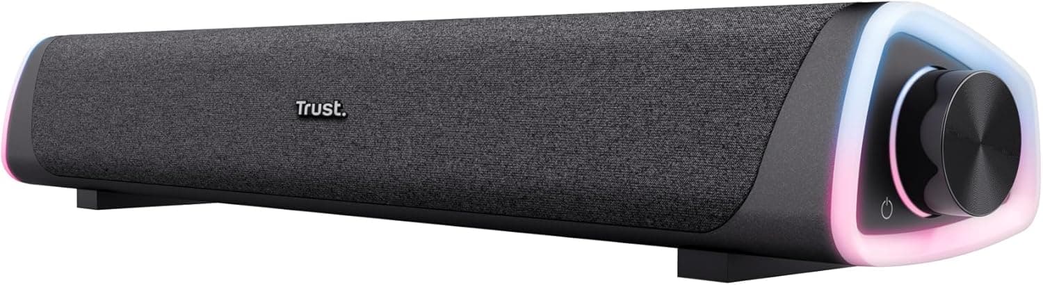 Trust Liro Soundbar PC 12W, Stereo Speaker con Illuminazione LED RGB, Sound Bar Jack AUX 3.5 mm, Casse PC con Alimentazione USB, Altoparlanti per PC Laptop Desktop Tablet Smartphone TV, Nero