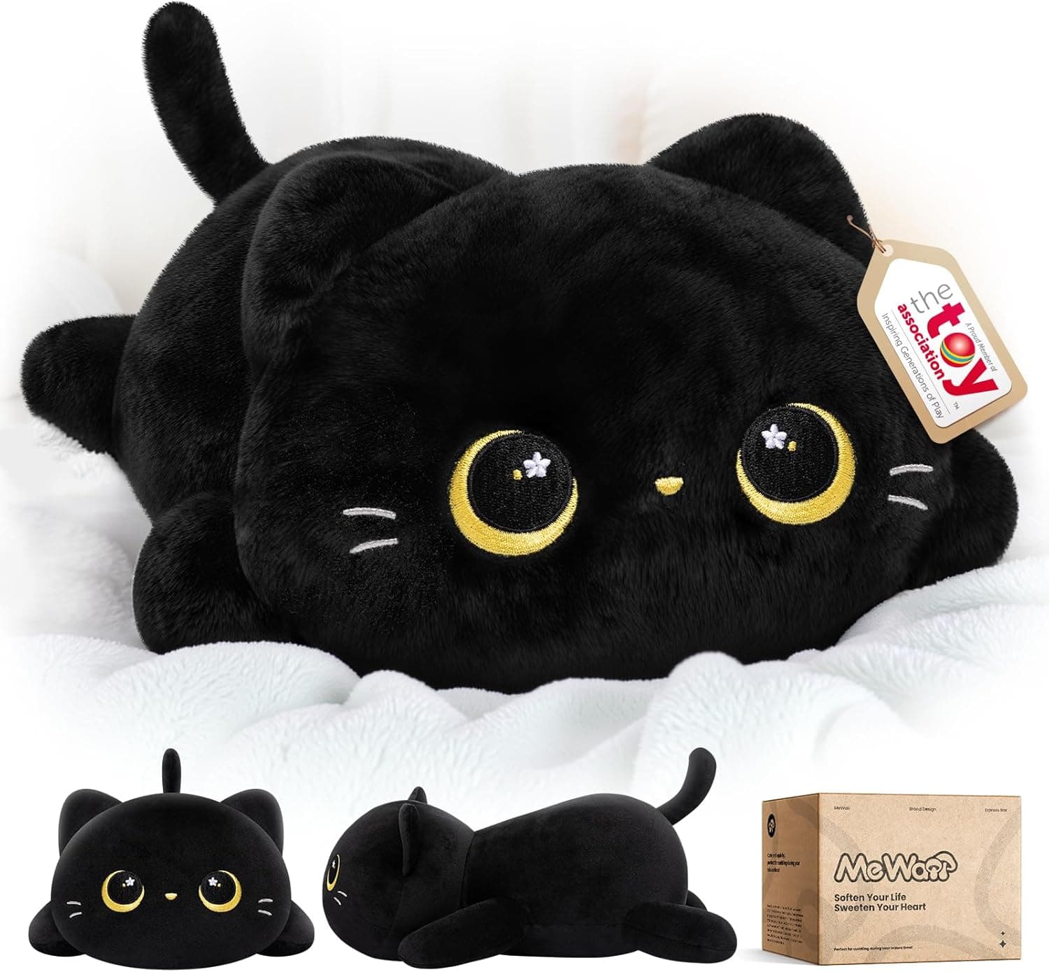 Mewaii Peluche Cuscino Kawaii Stitch Peluche Gatto Nero Giocattolo Abbraccio Animali di Peluche Natale Compleanno Regalo per Ragazze Ragazzi 33CM
