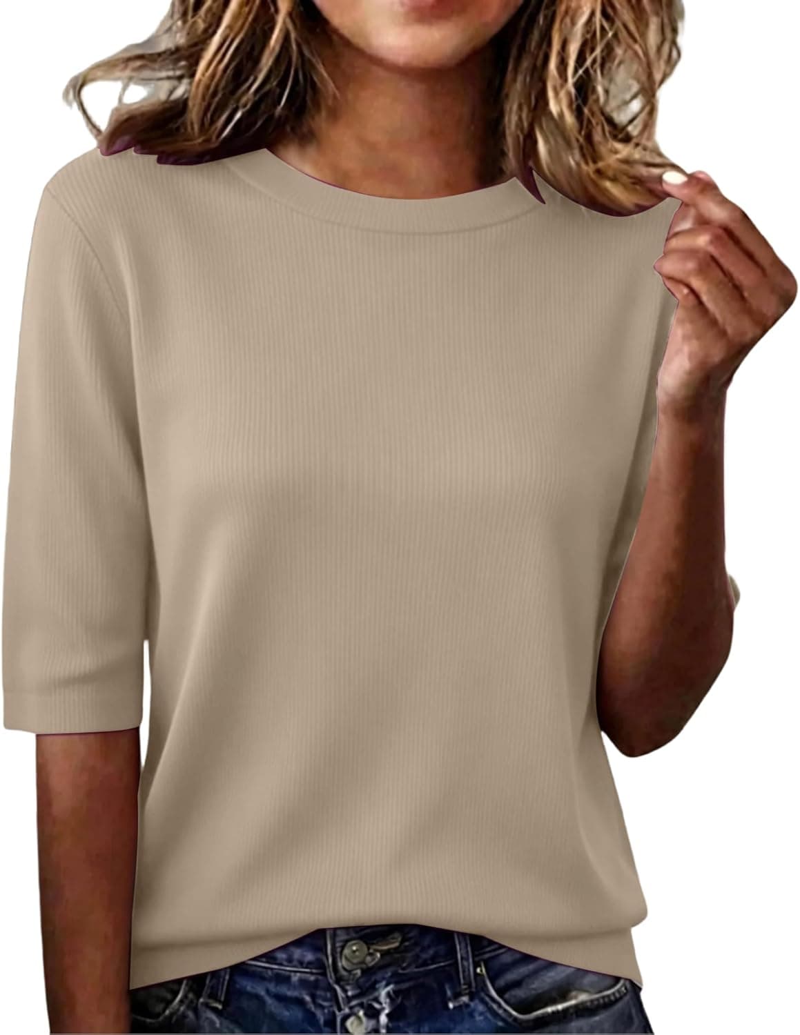 Maglietta Donna Maniche Corte Elegante Estive T-Shirt Casual Girocollo Tinta Unita Magliette Base Tee Shirt Top Bluse Classica Comoda e Versatile T-Shirt Moda Abbigliamento