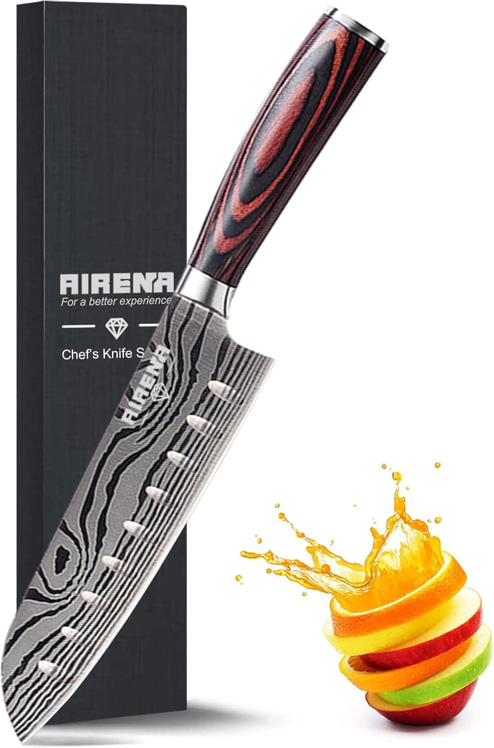 Coltello Cucina Santoku, Coltelli da Cucina Professionali Giapponesi 7 " - Affilatissimo - Resistente Macchie e alla Corrosione - Impugnatura Ergonomica, Ideale per Cucina Domestica e il Ristorante
