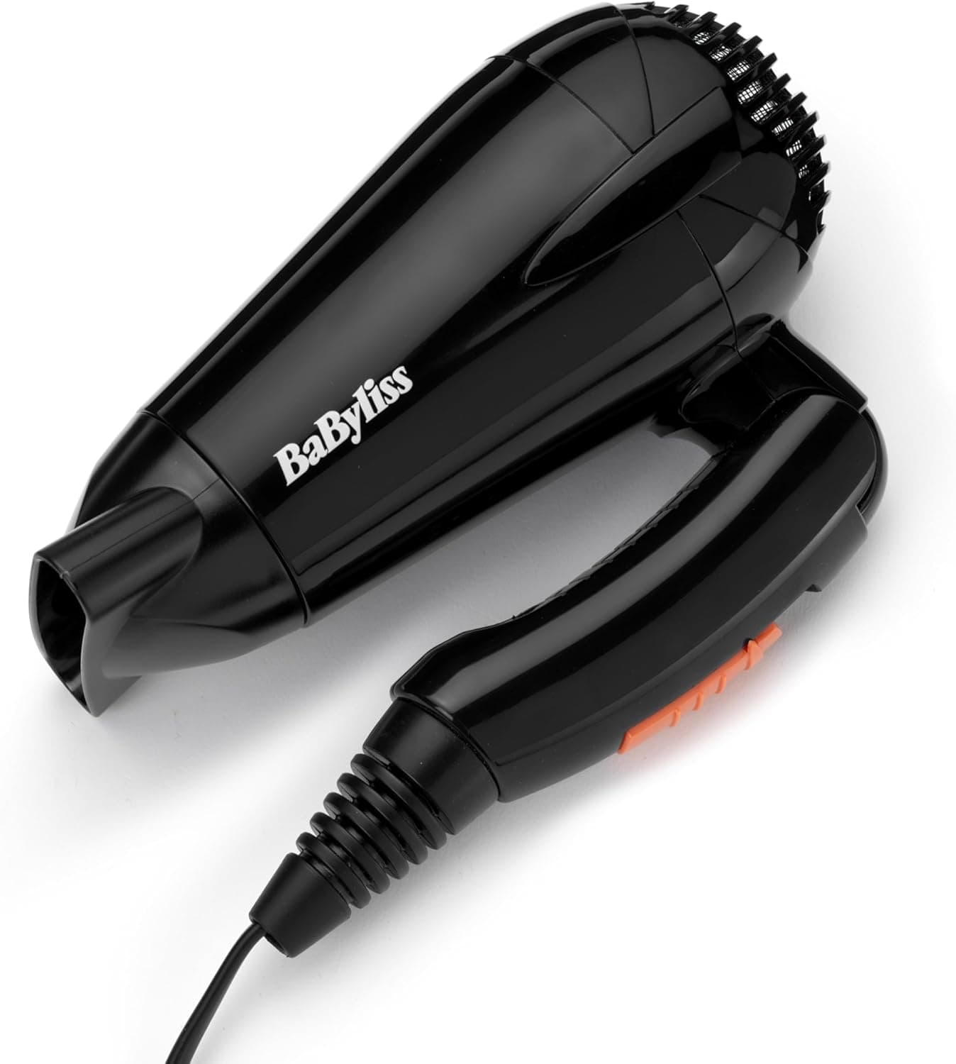 BaByliss Asciugacapelli da viaggio, leggero e potente, 2000W, Doppio voltaggio, utilizzo universale, 2 temperature/velocità, nero/arancione, 5344E