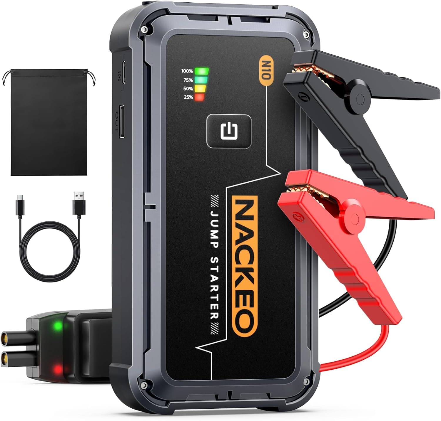 Avviatore Batteria Auto 5000A, Avviatore di Emergenza per Auto/Moto (Fino a 9.0L Gas/8.5L Diesel) 12V Booster Avviamento con Torcia a LED, Ricarica Rapida, Cavi Avviamento, Compatto (5000A)
