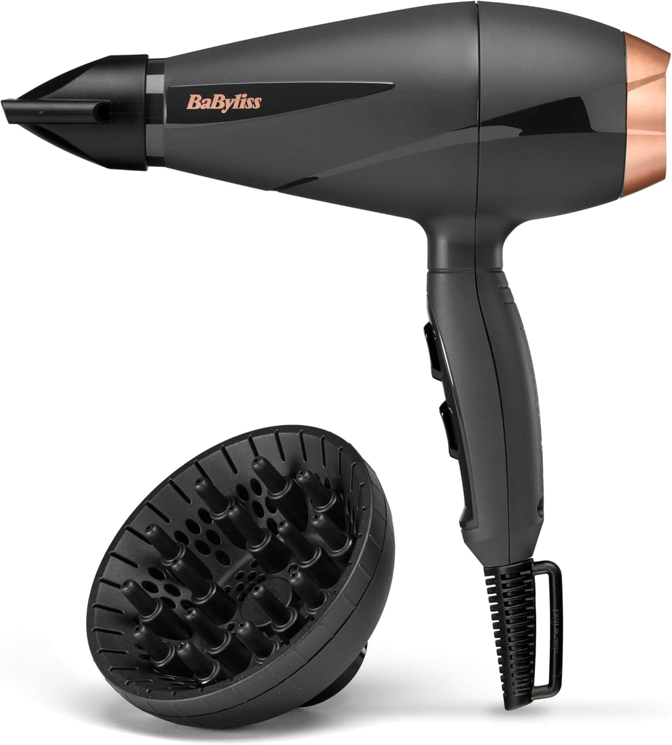 BaByliss Asciugacapelli MADE IN ITALY Smooth Pro, Motore AC Phon Capelli Professionale,2200W, diffusore e concentartore, funzione anti-crespo,2 velocità - 3 temperature, tasto aria fredda, nero,6709DE