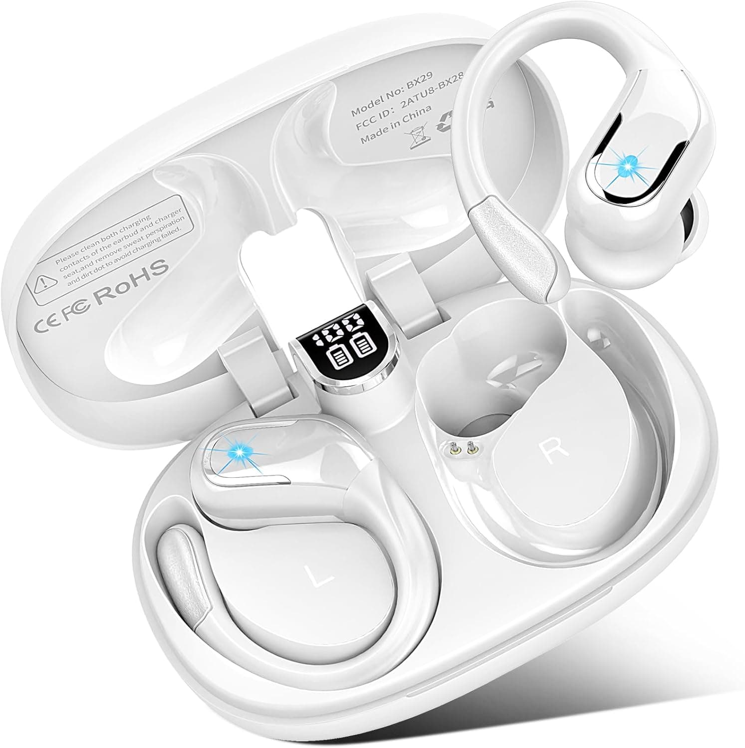 Hupoaf Cuffie Bluetooth Sport, 2026 Auricolari Bluetooth 5.4 con 4 ENC Mic, 75 Ore HiFi Stereo Cuffie Wireless, IP7 Impermeabili Cuffie Senza Fili, Display LED USB-C Cuffiette Running per iOS/Android