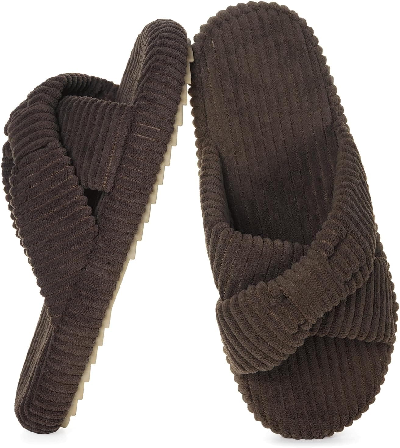 Pantofole Donna Larghe Memory Foam Ciabatte Velluto a Coste Banda Trasversale Scarpe da Casa Antiscivolo Punta Aperta Slippers