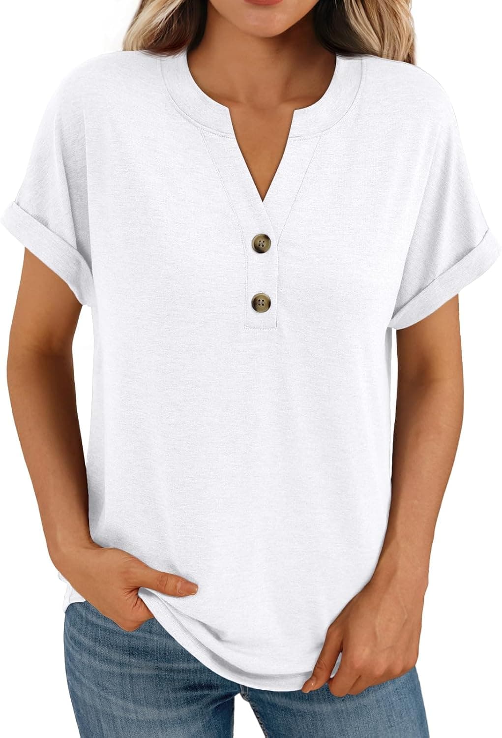 AUTOMET Women's Short Sleeve Shirts Henley Dressy Casual Summer Tops 2026 Spring Fashion Trendy Cute T-Shirts
