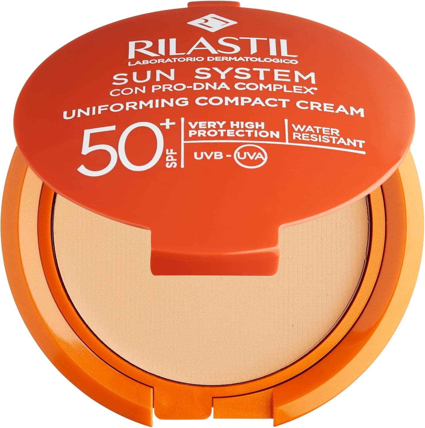 Rilastil Sun System - Base compatta con Spf 50+, corregge le imperfezioni e unifica il tono, resistente all'acqua, tono beige, 10 grammi